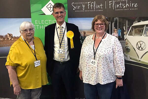 3 of the Flintshire LibDem Councillors standing together on the day of the count